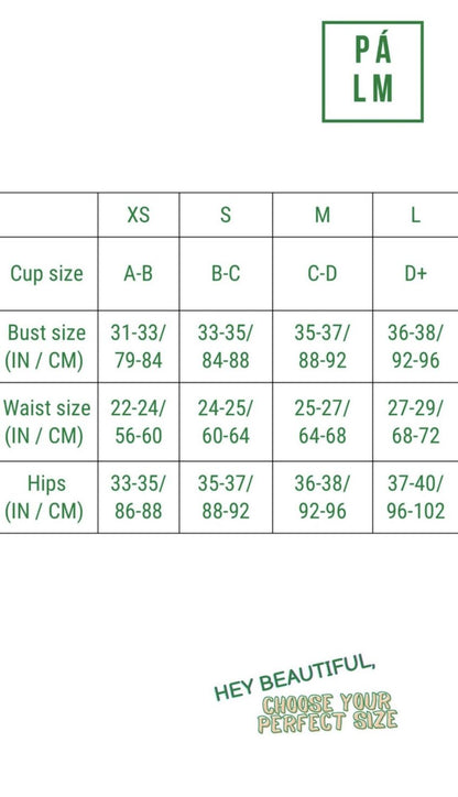  Swimsuit size chart – S to M