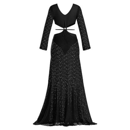 Sheer black cover-up dress layered over swimsuit
