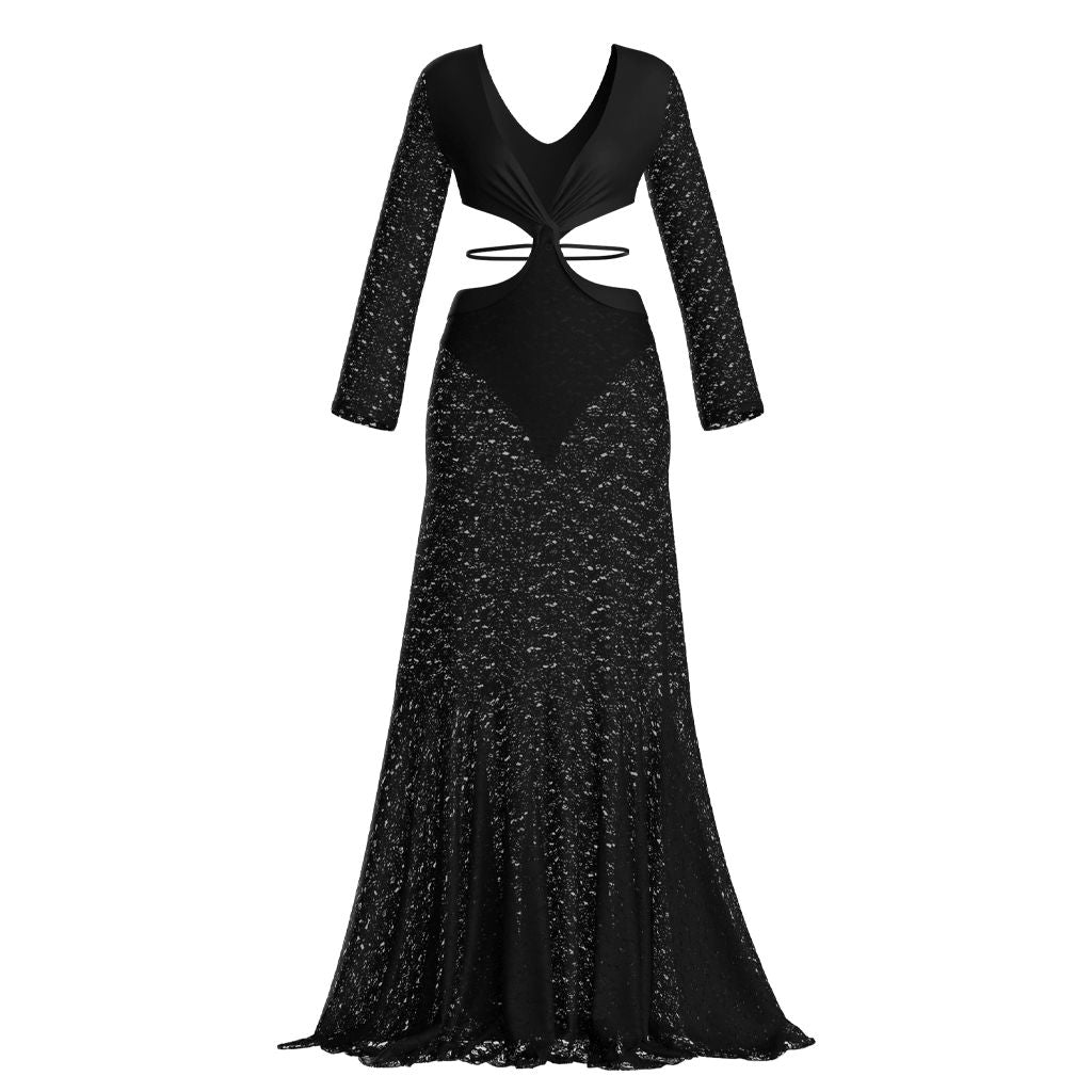 Beverly black dress with cotton pouch and size chart