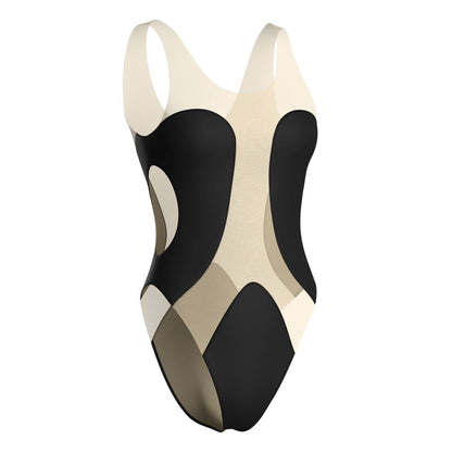 London swimsuit flat lay – edgy one-piece design