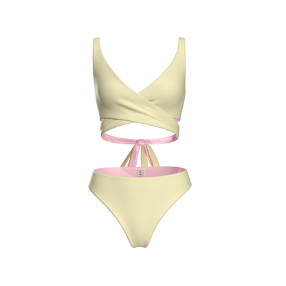 Mexico Yellow and Pink reversible bikini, Yellow side full set