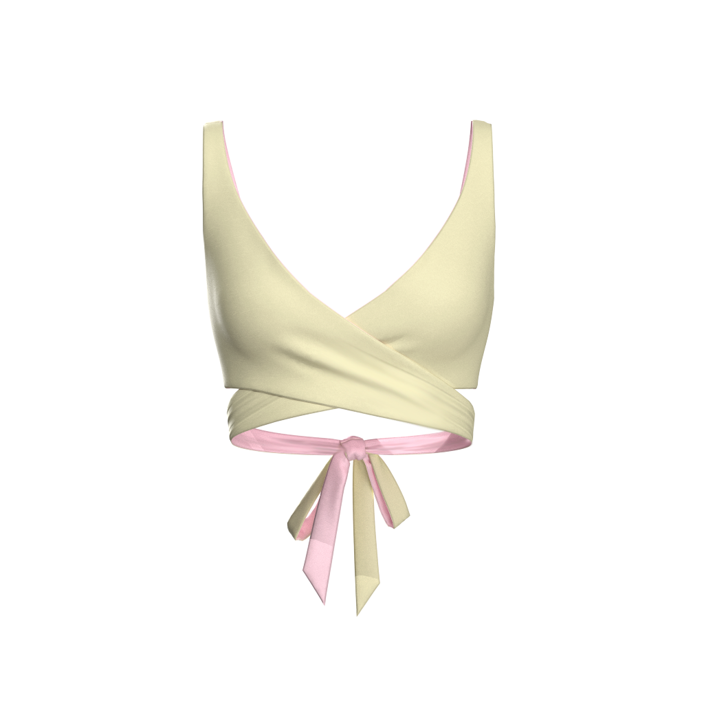 Mexico Yellow and Pink reversible bikini top, Yellow side front product view