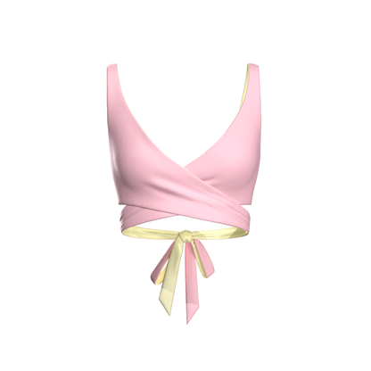 Mexico Yellow and Pink reversible bikini top, Pink side front product view