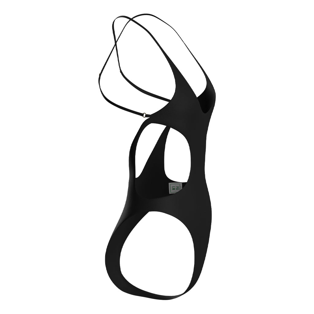 Tokyo black high-leg one-piece swimsuit, product render